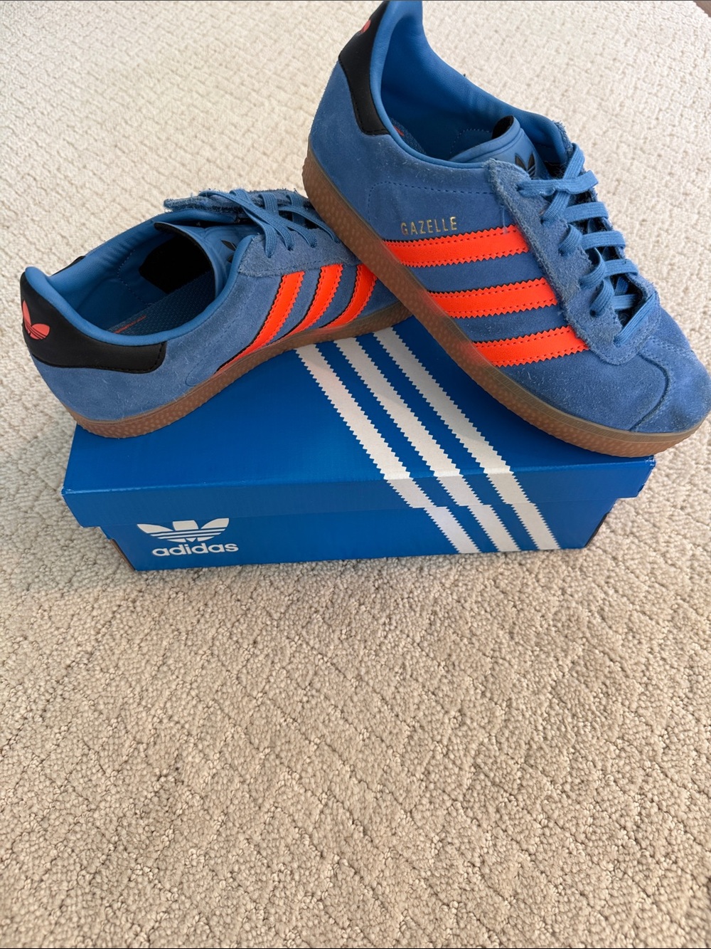 adidas Kids Gazelle Suede Sneakers - Blue with Orange Stripes